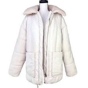 Beige Padded Puffer Coat with Teddy Collar